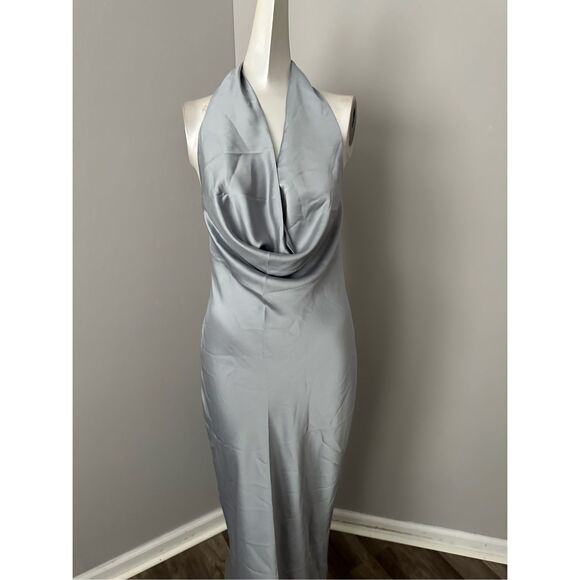 NWT Norma Kamali Halter Drape Bias Gown in Silver Size S $325 - Picture 9 of 11